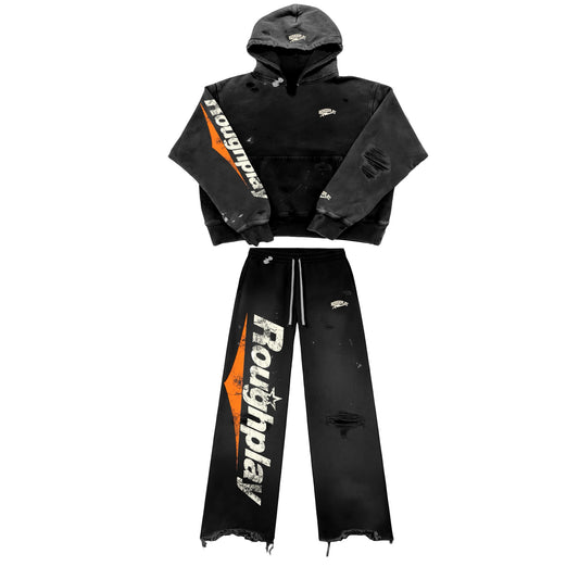 BLACK AND ORANGE SWEATSUIT