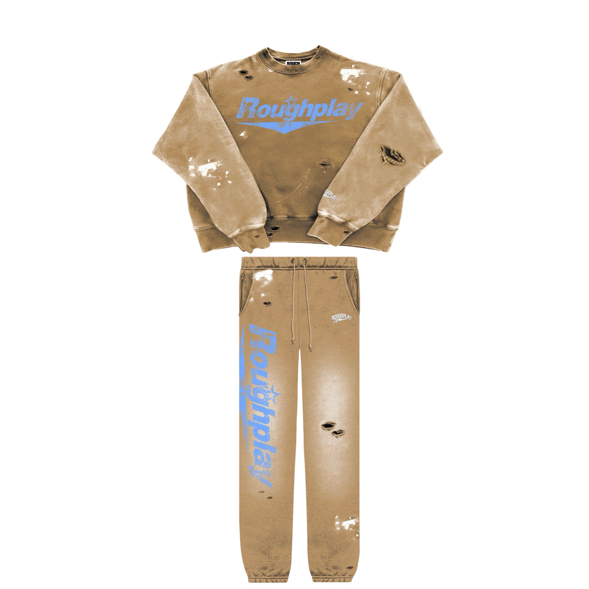 TAN/BLUE CREWNECK SET