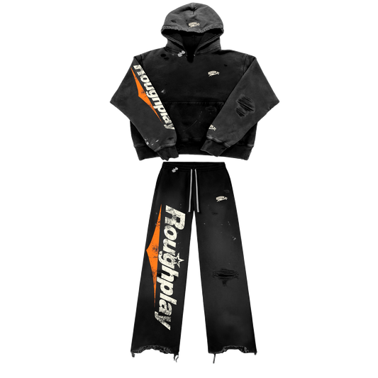 BLACK AND ORANGE SWEATSUIT