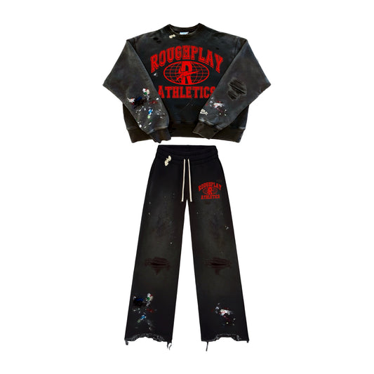 BLACK AND RED CREW NECK SET